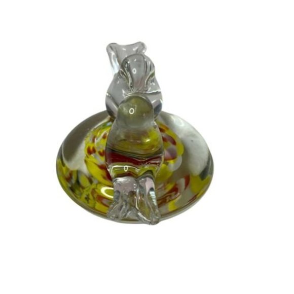 Double Blue Bird of Happiness Glass Clear Yellow Red Swirl  Paperweight - Picture 4 of 7